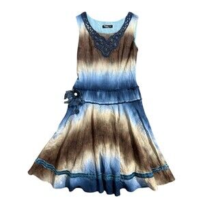 Vtg Domin y2k dark fairy grunge dress blue brown Hippie Tie Dye